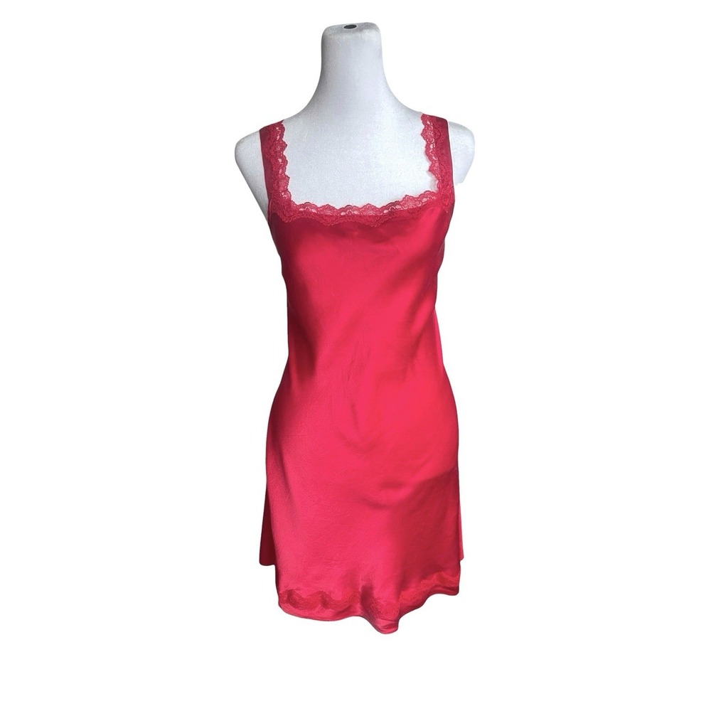 Vintage 90s Olga 100% Silk Slip Dress Nightgown Lace Y2K Romantic Coquette Sz M